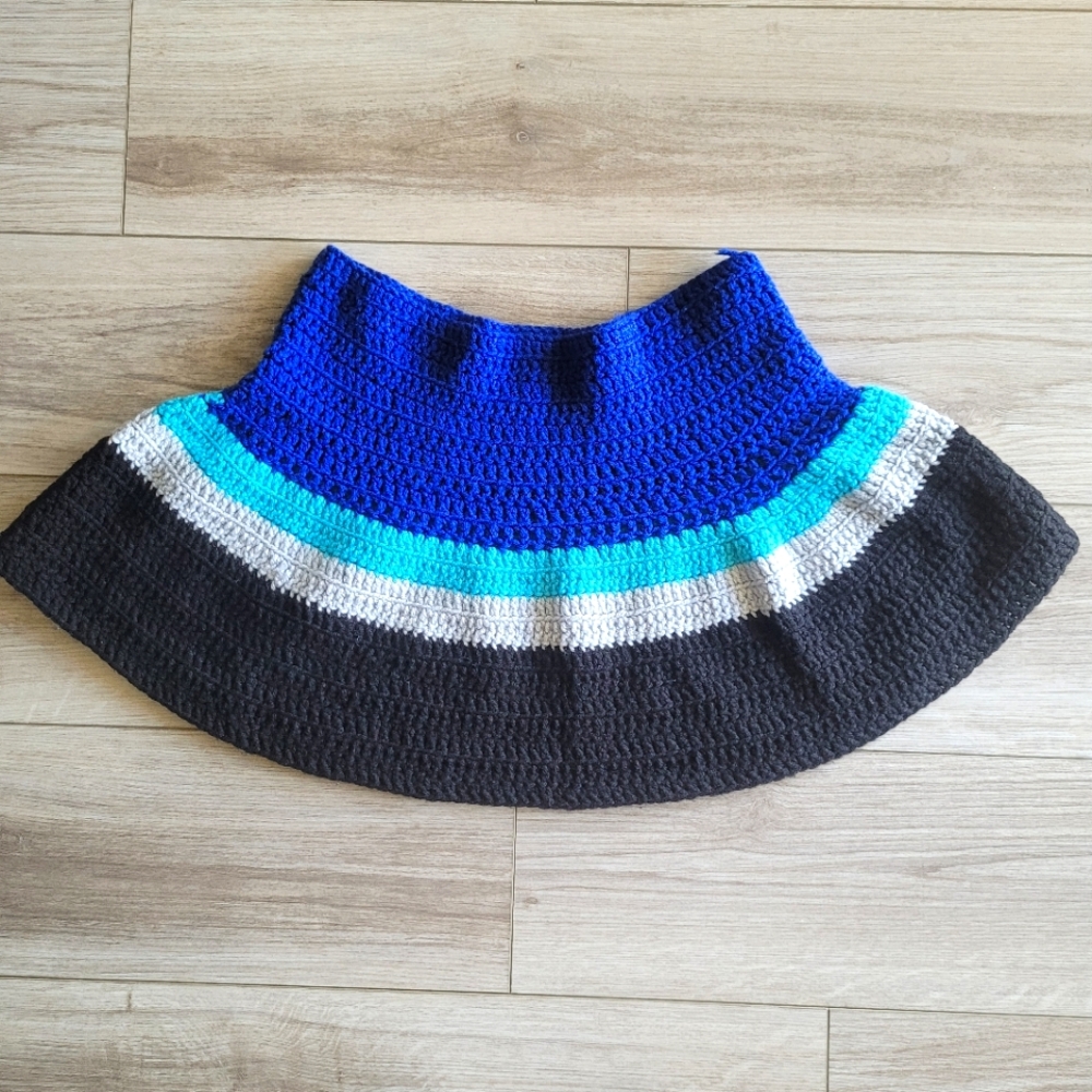 Soft, Blue, Silver, and Black Striped Crocheted Handmade Mini Skirt